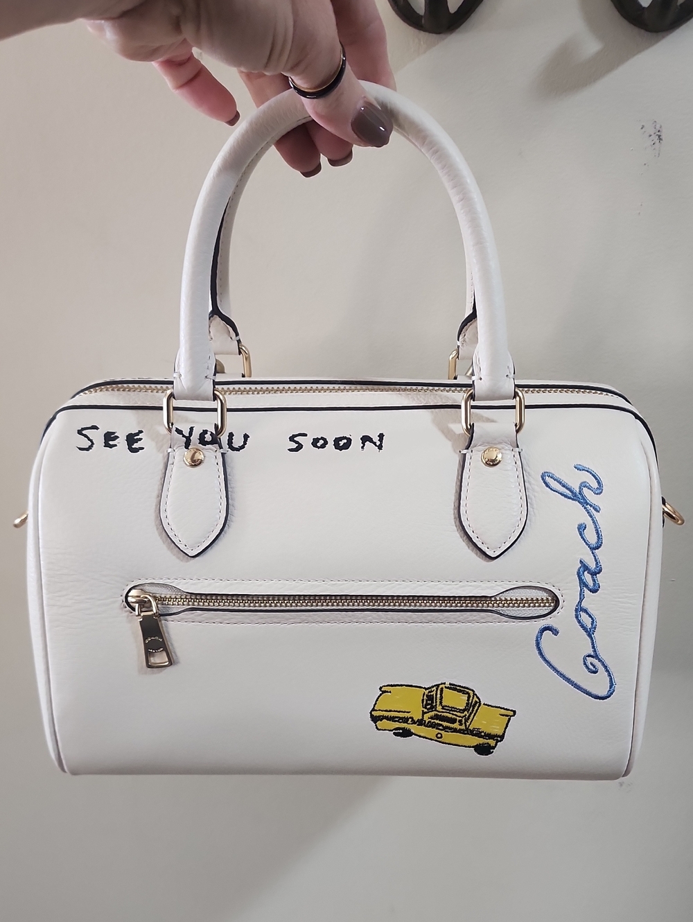 COACH White Pebbled Leather Rowan Sketch NYC Print Satchel Style CAK19 NEW - Picture 9 of 16